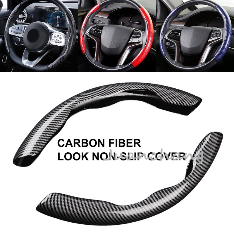 Cover Setir Mobil 2-Halves 38cm / 15 &quot;Bahan Silikon Carbon Fiber Anti Slip