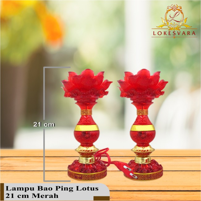 Lampu Altar Puja Sembahyang Bao Ping Lotus 21 cm Merah