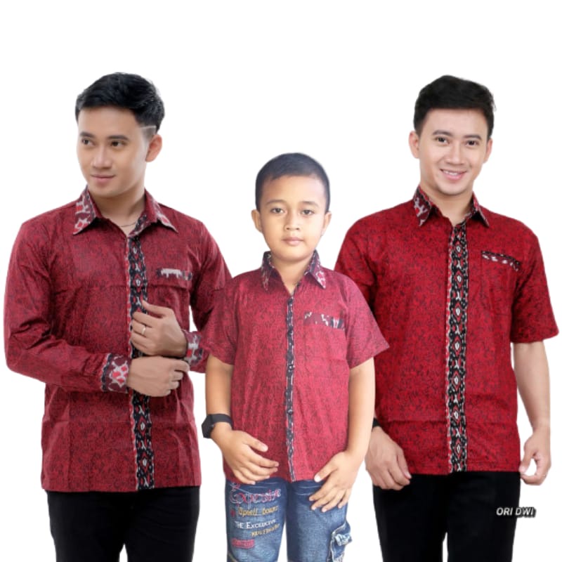 KEMEJA HEM BATIK PRIA COUPEL AYAH ANAK MOTIF MEGAMERAH M L XL XXL