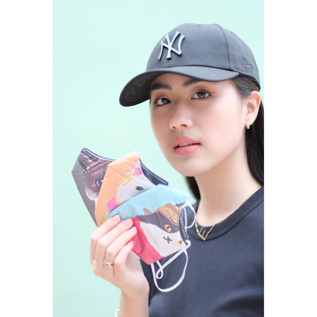 Masker mulut bahan kain katun tali karet motif hewan imut anak dewasa earloop mask