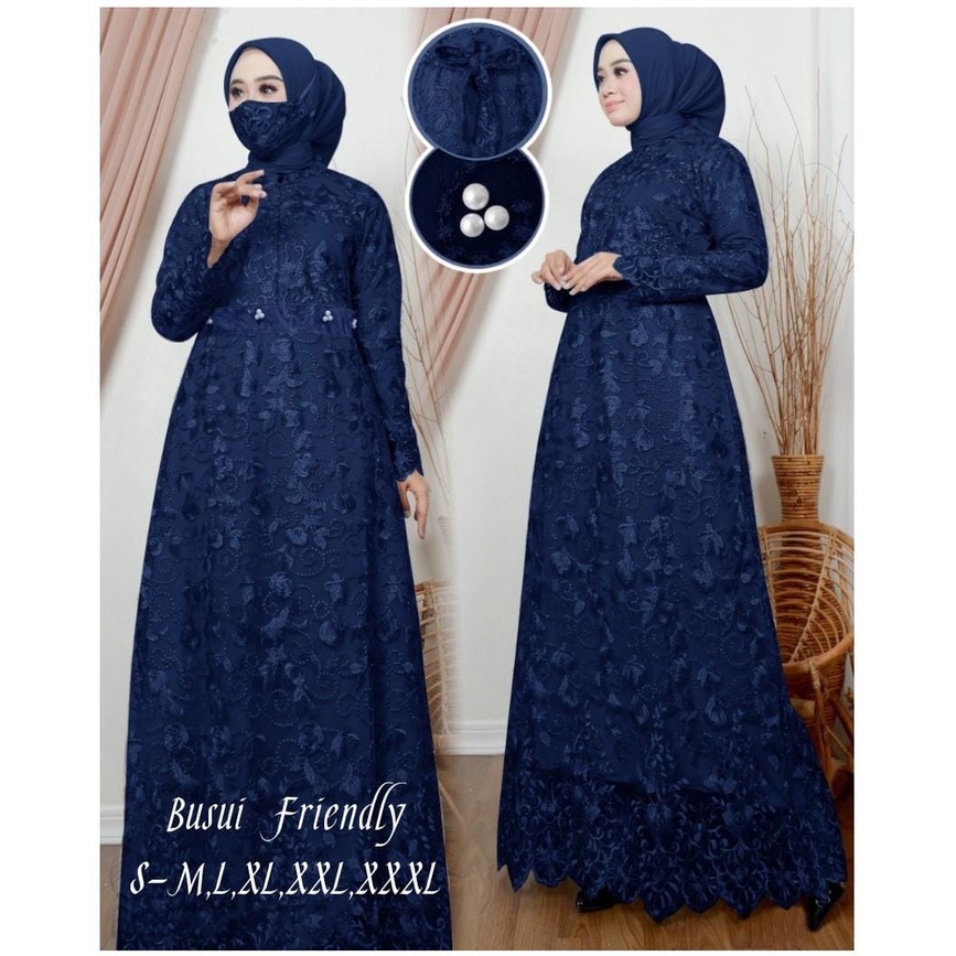 Kaira Gamis Busui Terbaru Full Brukat Tile Mutiara Maxi Dress Pesta Kondangan Size Jumbo S-M, L, XL, XXL, XXXL