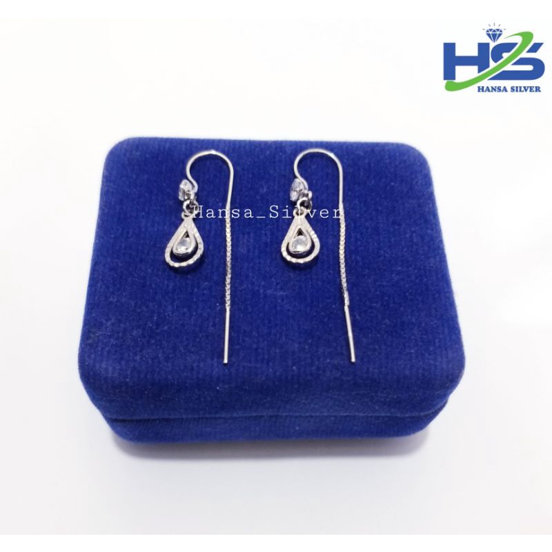 Anting Perak Silver Asli 925 Lapis Emas Putih Model Agogo Var Italy - Anting Wanita Anti Karat