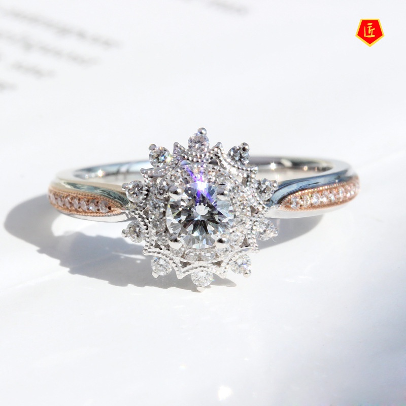 [Ready Stock]Two-Tone Pt950 Platinum Vintage Sunflower Moissanite Ring