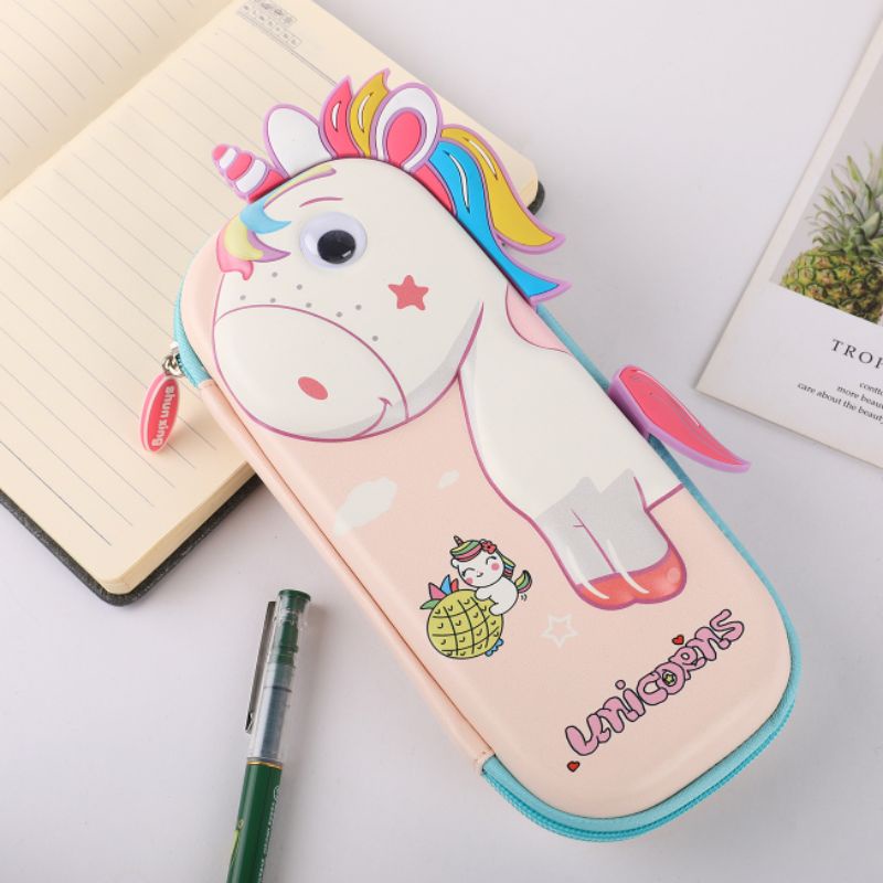 kotak pensil 3d timbul unicorn dinosaurus