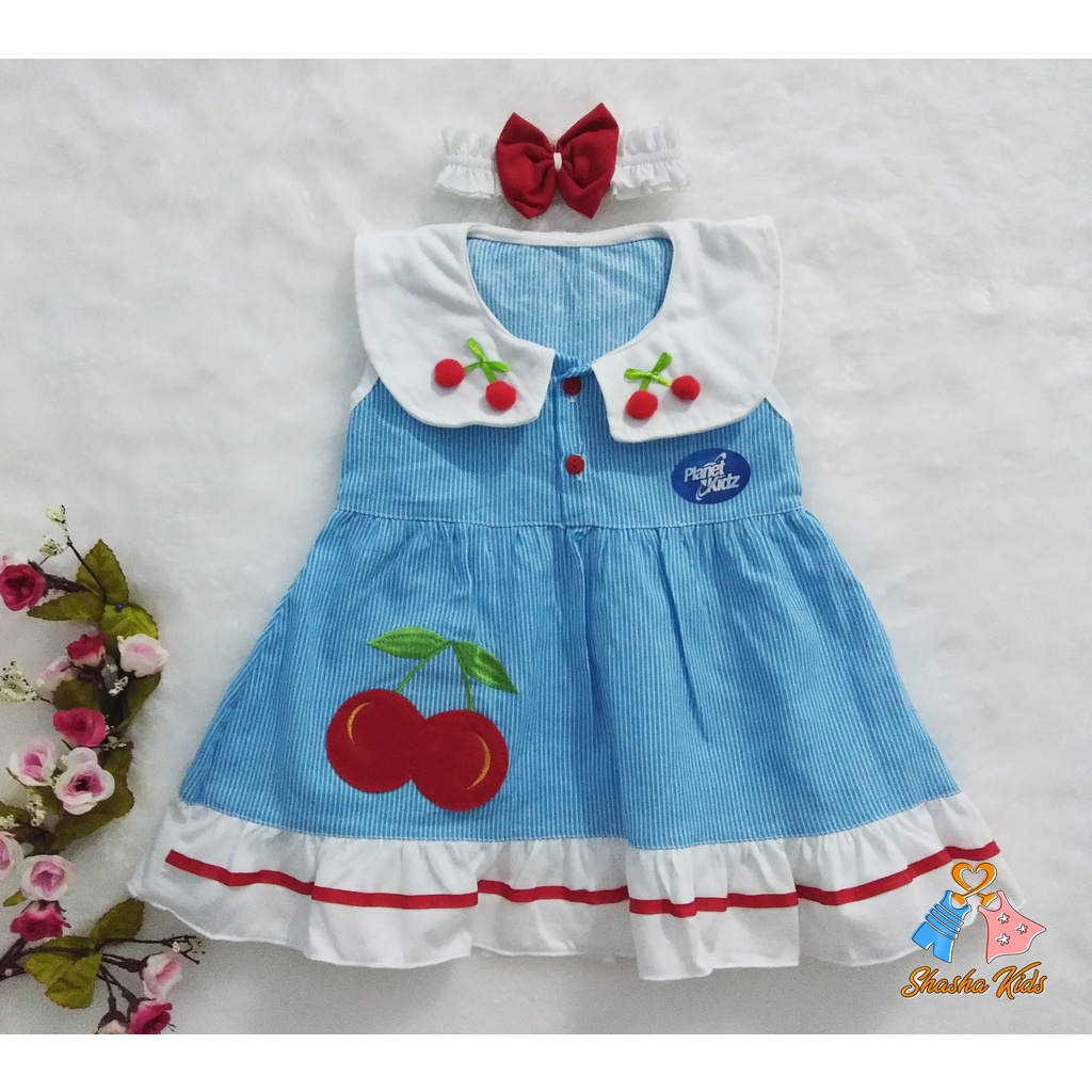 [S-019] Baju Bayi Perempuan /Dress Bayi Perempuan Planet Kids  motif jeruk cantik  Elegan  Murah 3-6 bln Bonus BANDANA