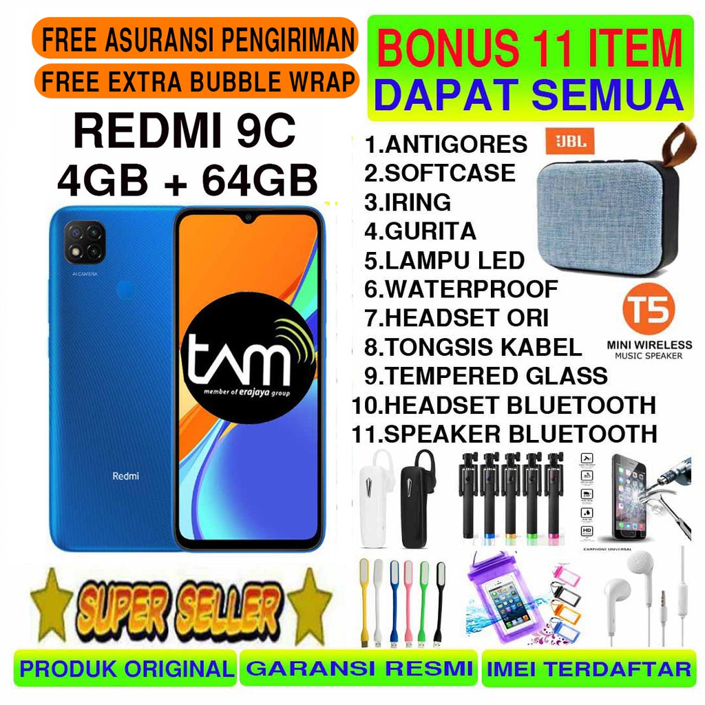 XIAOMI REDMI 9C 4/64 GB RAM 4GB ROM 64GB & 3/32 GB 3GB 32GB GARANSI RESMI TAM-0