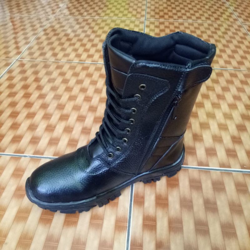 Sepatu pdl tali resteng hitam kulit asli TNI