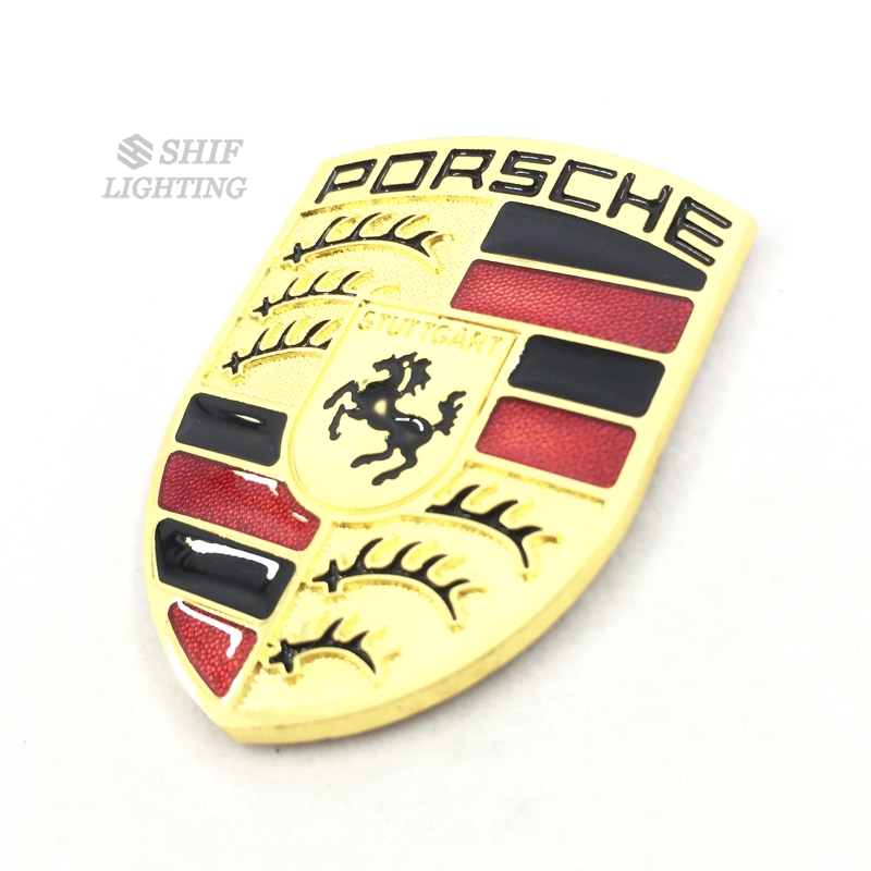 1pc Stiker Emblem Logo Kuda Porsche Bahan Metal Warna Emas Untuk Dekorasi Mobil