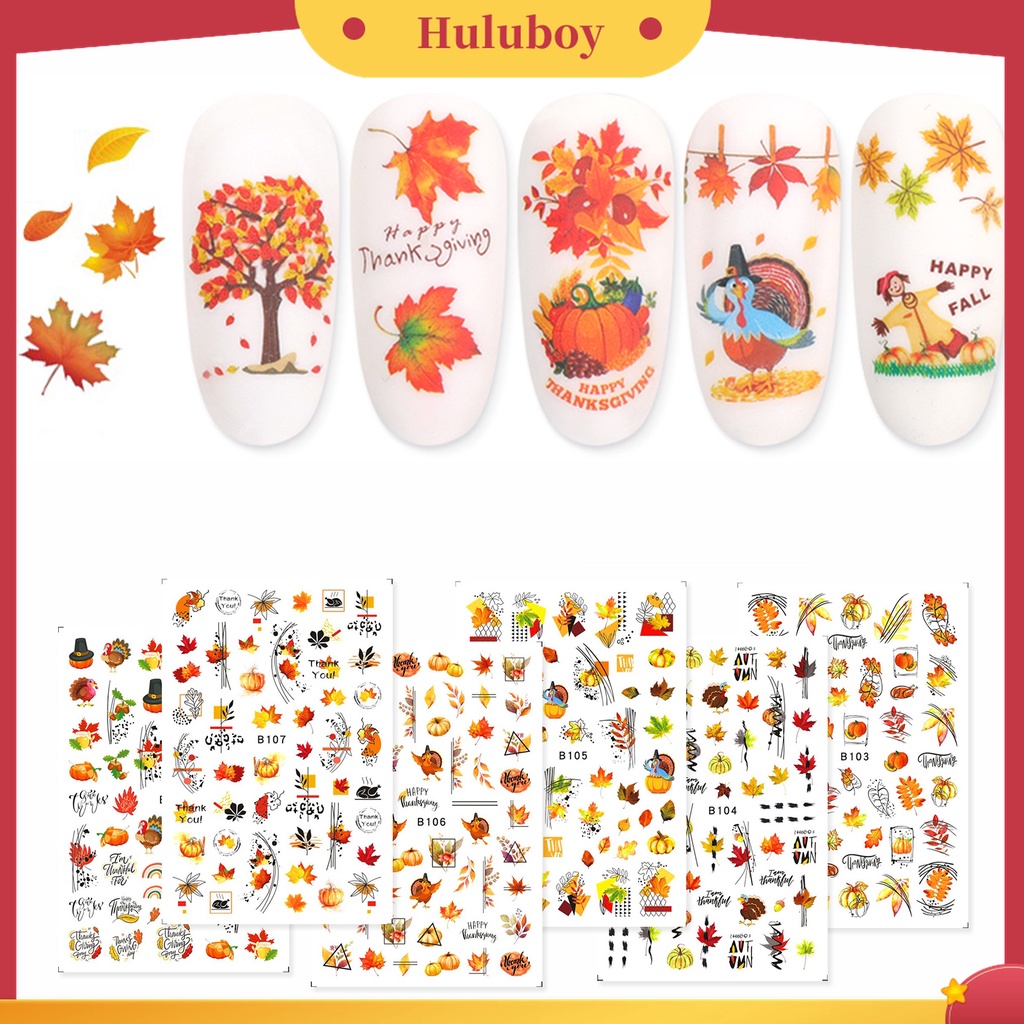 Huluboy Huluboy♡ 12pcs / Set Stiker Kuku Motif Daun Maple Warna-Warni Untuk Wanita