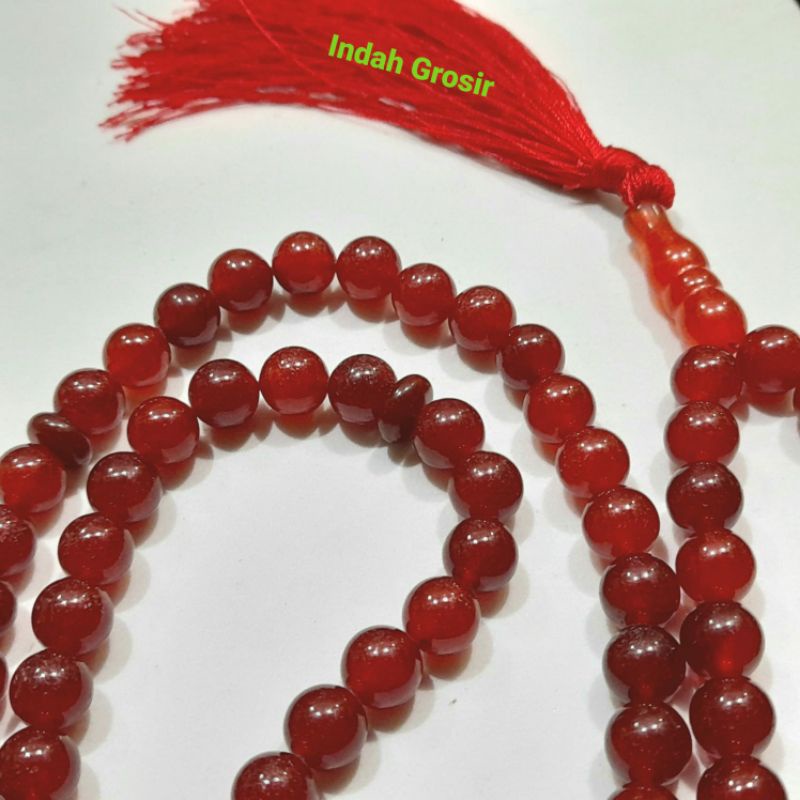 Tasbih Batu Giok Burma Merah Kristal 10mm 99Butir Natural