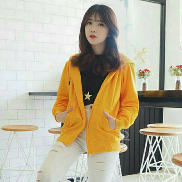 Jaket zipper polos kuning