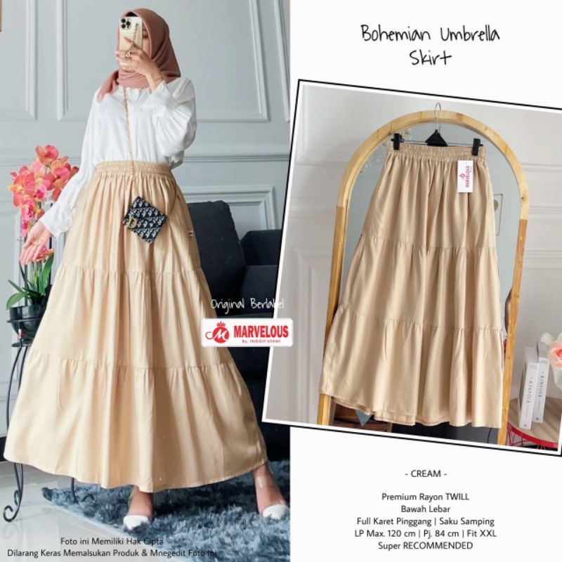 BOHEMIAN UMBRELLA SKIRT BY MARVELOUS (ROK MUSLIMAH) Rok skirt wanita rayon twill