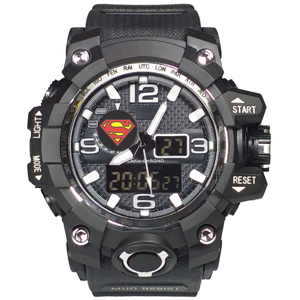 (Istimewa Bossque) Jam SUPERMAN Double Time List Putih (Exclusive)