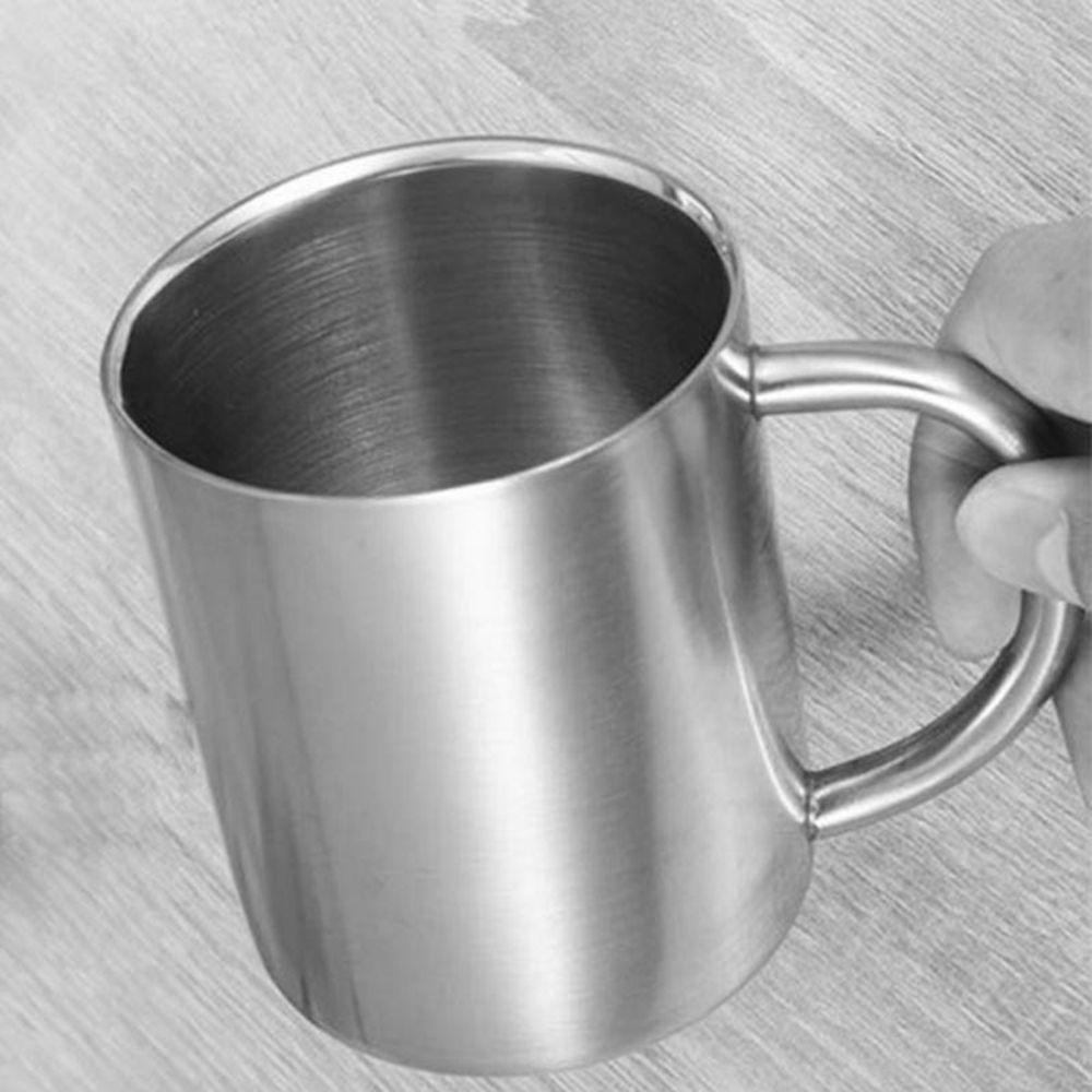 [Elegan] Cangkir Teh 220ml Anti Panas Portable Stainless Steel Dengan Pegangan silver Mug Cangkir