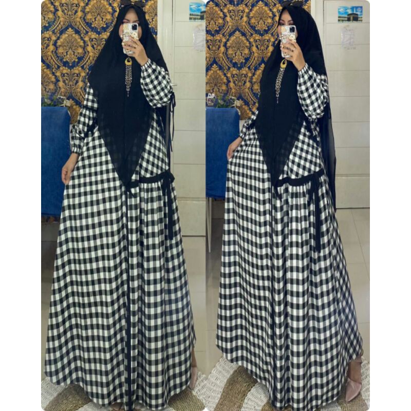 GAMIS SYAR'I - GAMIS SET SYAR'I TARTAN LIST PITA - GAMIS KATUN JEPANG