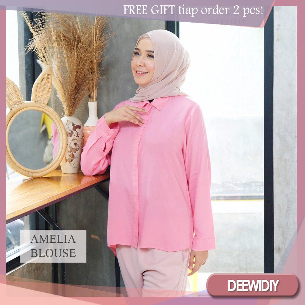 KEMEJA PANJANG WANITA BAHAN RAYON MUAT SAMPAI JUMBO - AMELIA BLOUSE DEEWIDIY