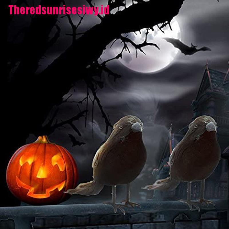 【Theredsunrisesiwy.id】Halloween Black Crow Props Realistic Raven Spooky Feathered Crows House Decor