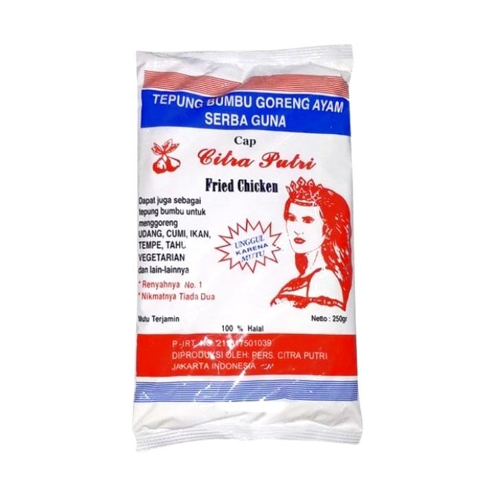 

Tepung Serbaguna Tepung Putri Citra Putri BPOM HALAL 250gr VEGETARIAN