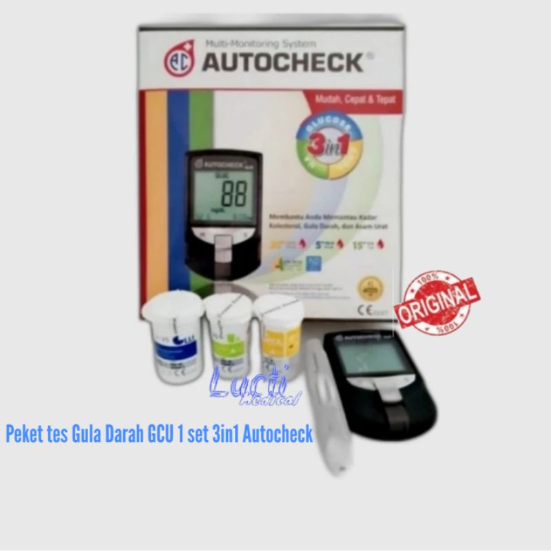 Peket tes Gula Darah Autocheck 3 in1 GCU / Tes Gula Darah Autocheck / Tes gula / alat cek gula