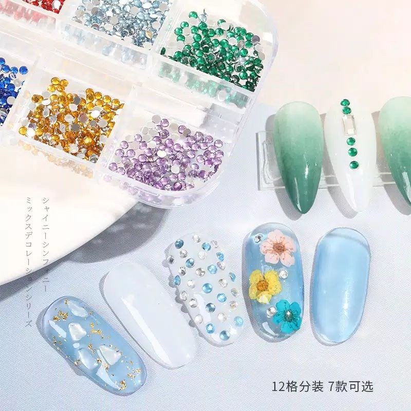 Rhinestone set 12 warna / dekorasi nail art