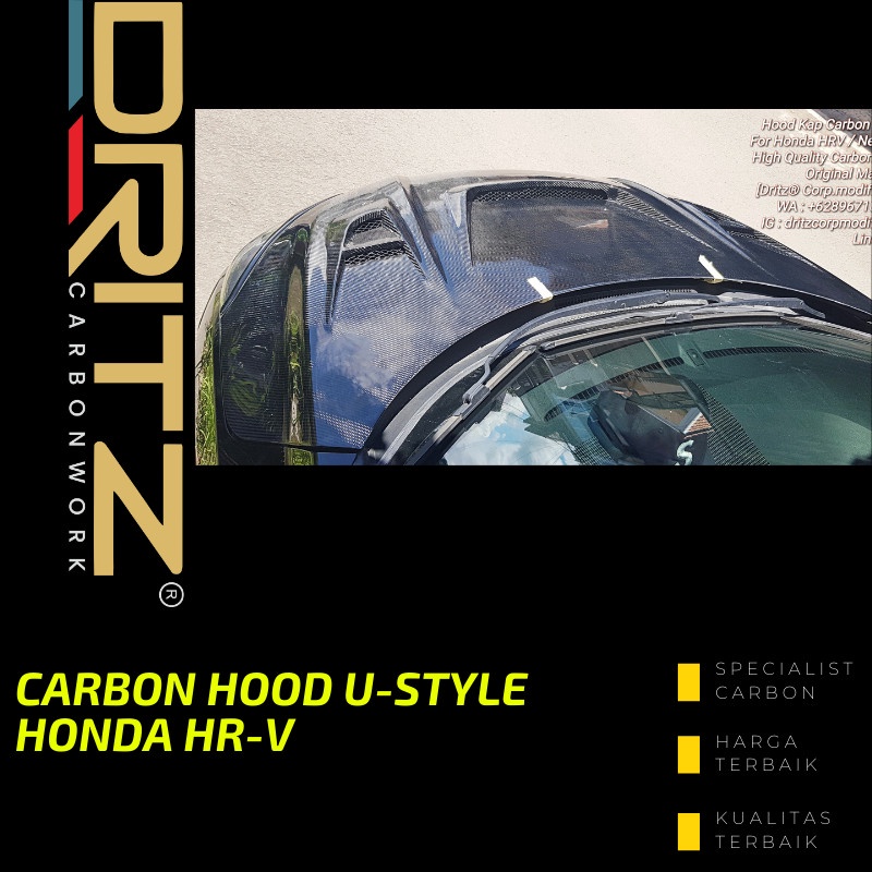 Carbon HOOD KAP MESIN U-STYLE HONDA HRV Aksesoris Karbon