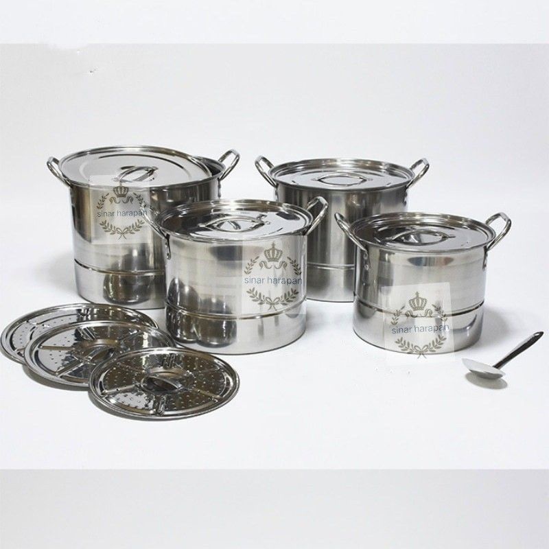 Kitchen Ware - 1 Set 4 pcs Stock Pot Steamer Panci Kukus Dandang Stainless