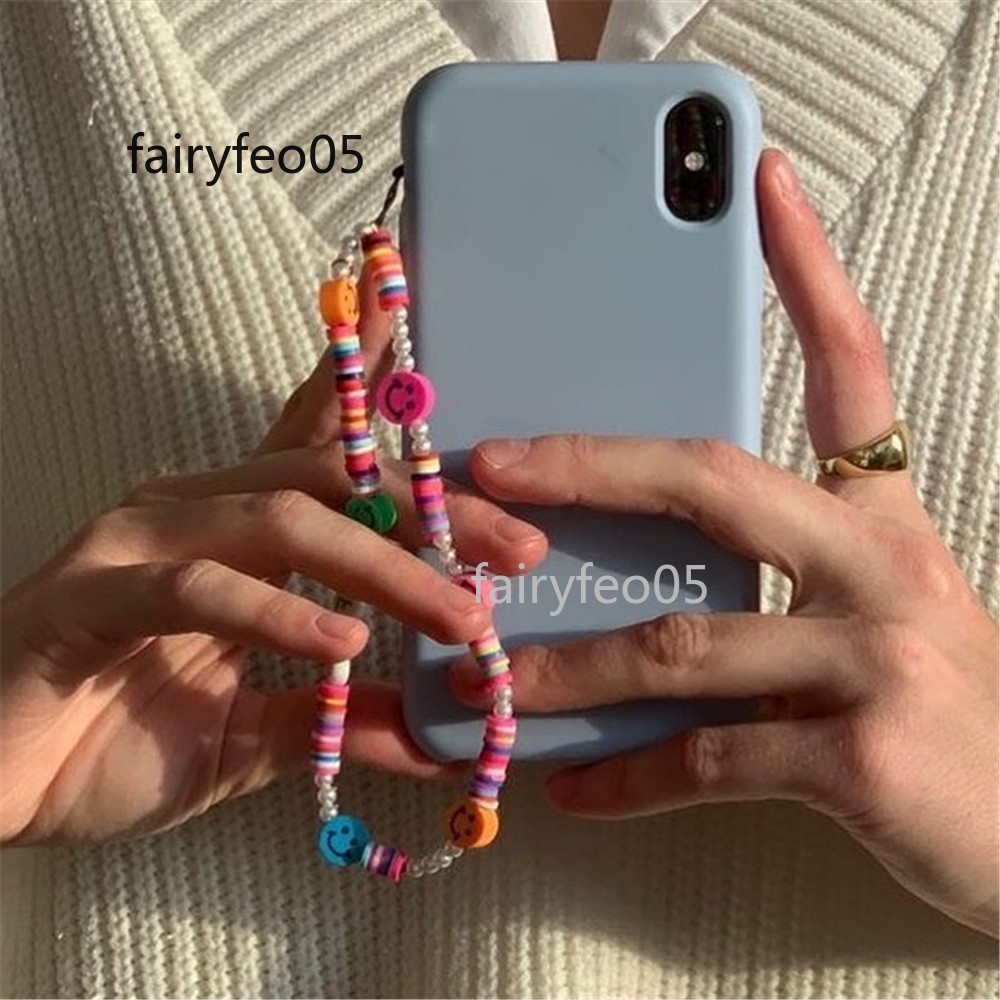 2021 New Strap Lanyard Colorful Smile Pearl Soft Pottery Rope Hanging Cord for Women