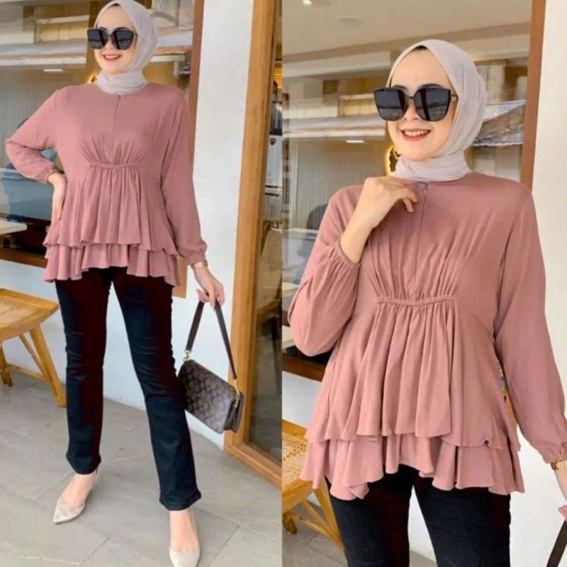 Blouse Crincle Premium Atasan Wanita Serut Pinggang Busui