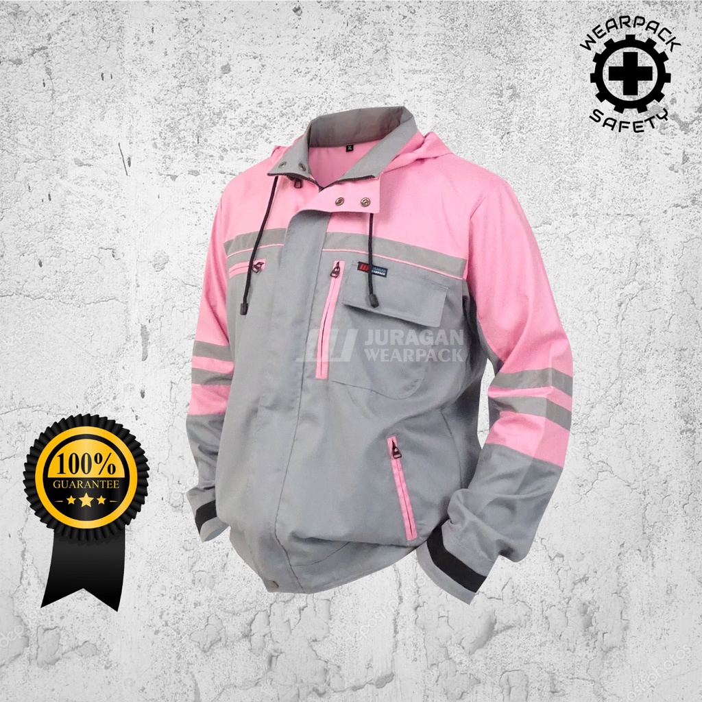 Wearpack Jaket Waterproof Warna Pink Kombinasi Abu