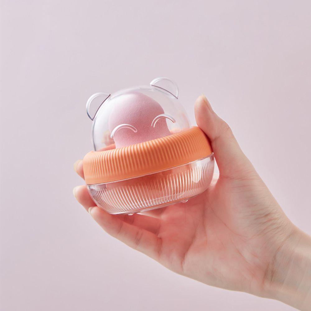 QUINTON 1PC Puffs Drying Box Bear Powder Puff Container Stand Storage Box Empty Transparent Makeup Accessories Sponge Organizer Cartoon Display Makeup Blender Puff Holder/Multicolor