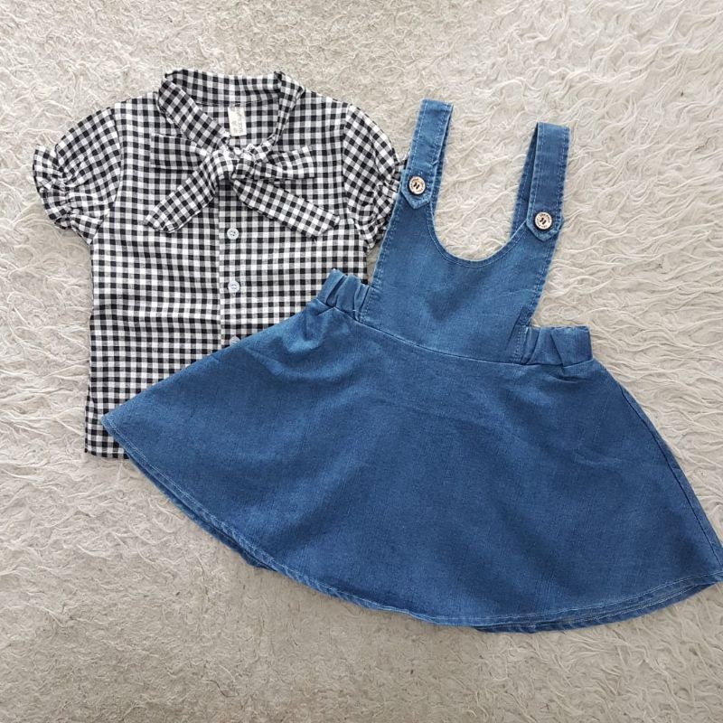 Premium jeans button overall anak perempuan