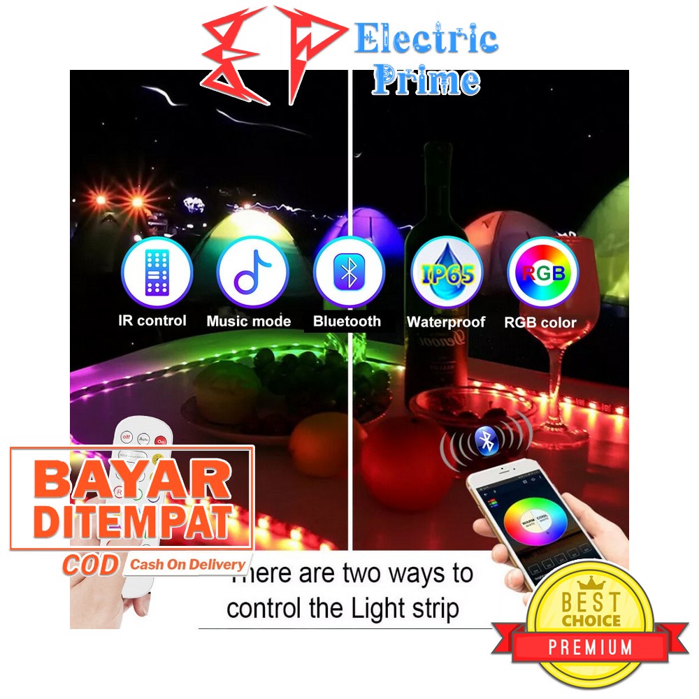 LED Strip Smart RGB Bluetooth Light 5 Meter 12V Power Adapter TRIPLEDI SMD5050 Waterproof Lampu Hias