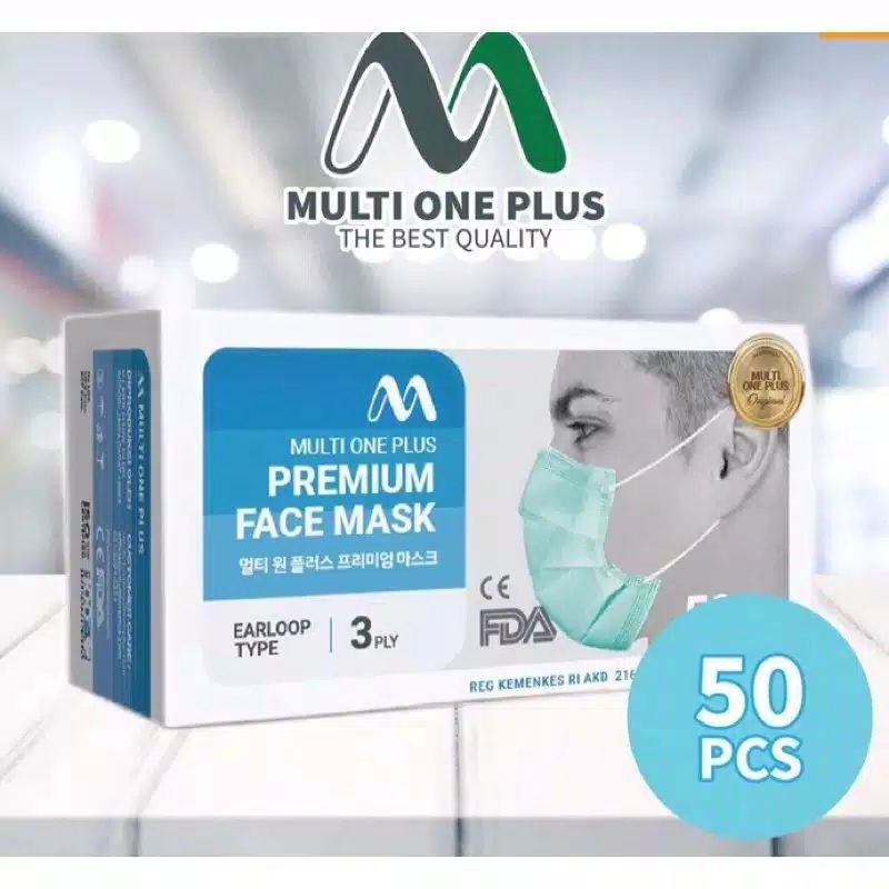 MASKER MULTI ONE PLUS 3PLY HEADLOOP &amp; EARLOOP ISI 50/BOX