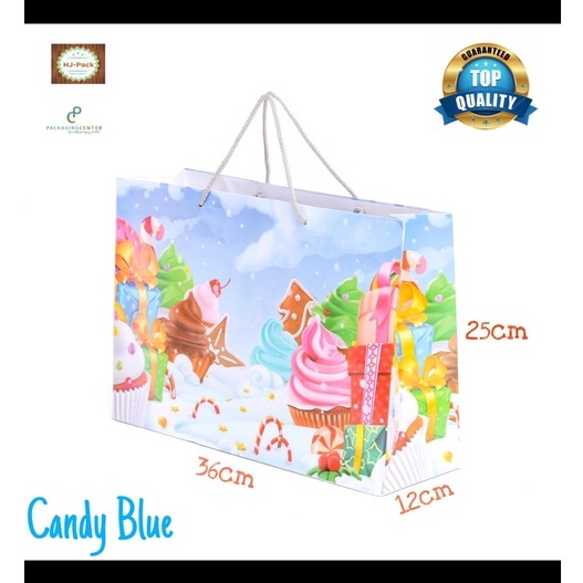 

PAPERBAG MOTIF CANDY BLUE UK 36X12X25CM / TAS KERTAS MOTIF / GOODIEBAG MOTIF MINIMAK ORDER 10PCS