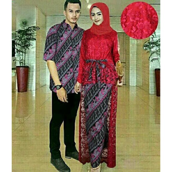 Pakaian wanita pasangan aop gamis couple batik kebaya MAROON / CP pria wanita kemeja setelan prewedi