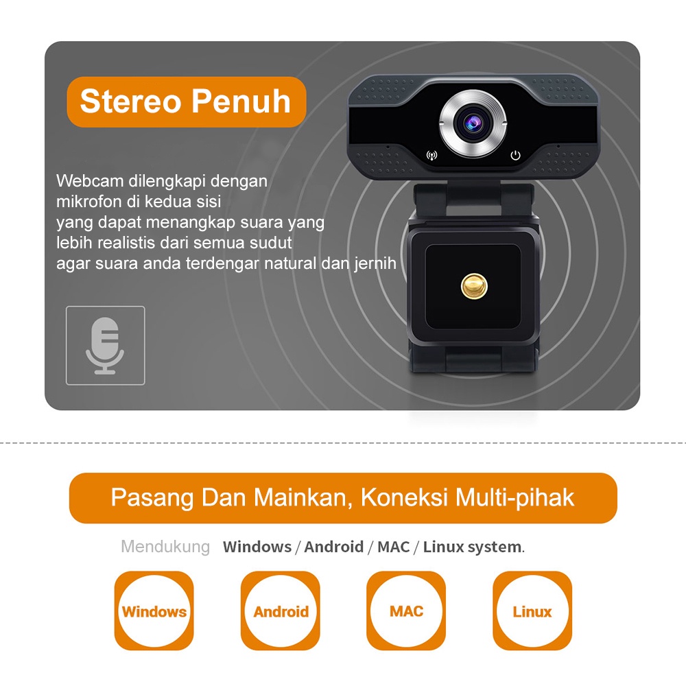 ITS Kamera Web 1080P Full HD Webcam  Fokus otomatis Web Cam For Laptop PC Kamputer with Mikropon Kamera