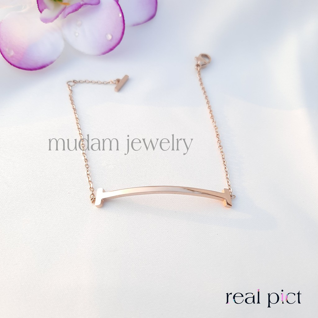 Gelang Rantai Titanium Model Smile Polos Tersedia Warna Rosegold, Gold dan Silver