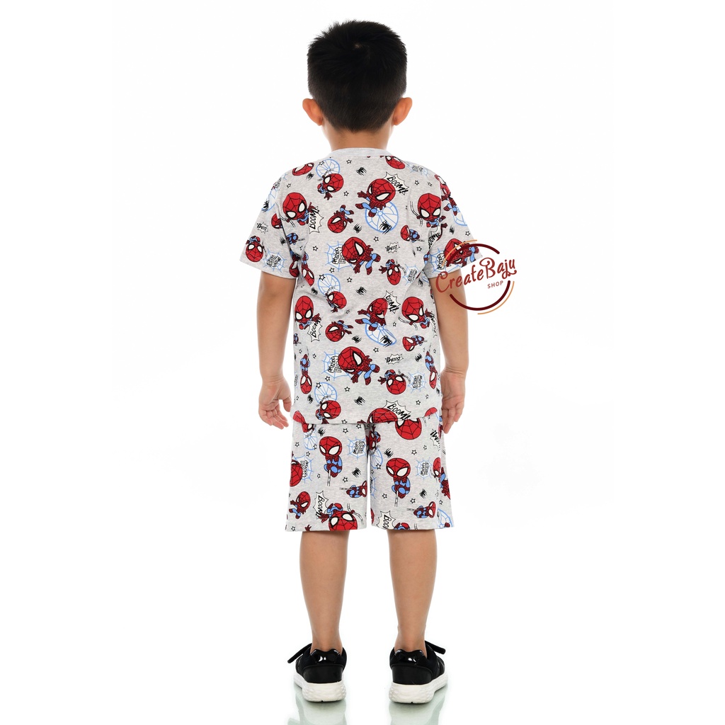 SETELAN ANAK LAKI-LAKI HAYAMI 2-7 TAHUN PRINTING SPIDERMAN BOOM BAJU ANAK LAKI MURAH LENGAN PENDEK-1