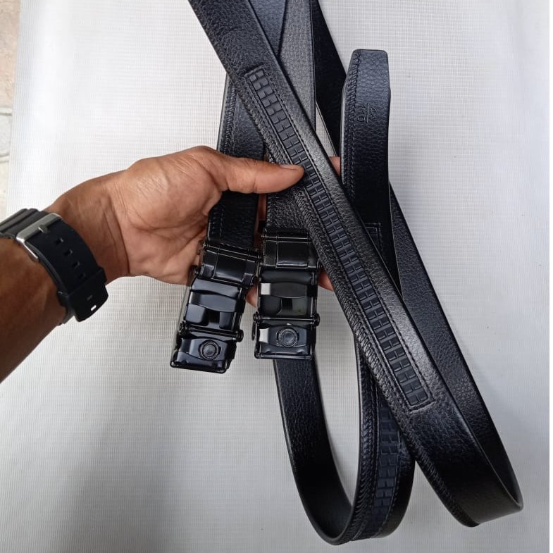 Ikat Pinggang Gesper Rel Pria Belt Fashion Sabuk Kulit Sintetis Buatan Import