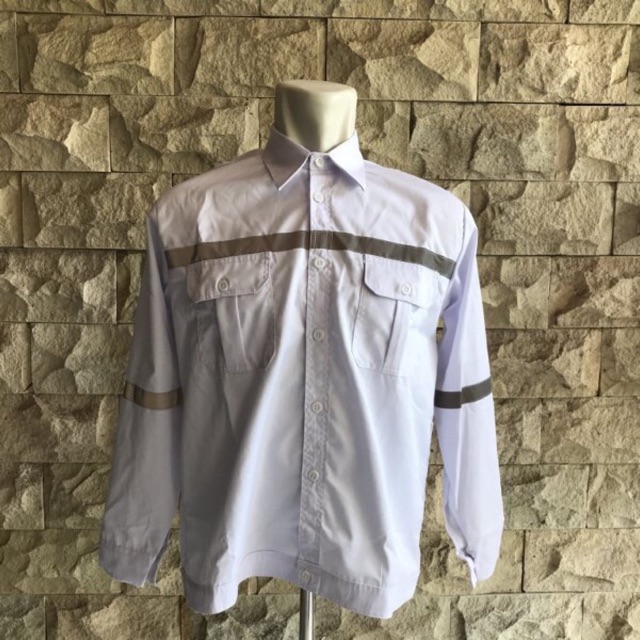 Seragam safety-baju safety putih lengan panjang-seragam proyek-bisa tambah bordir-seragam perkapalan