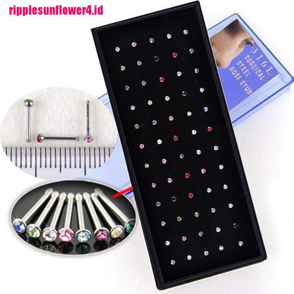 40pcs Anting Tindik Hidung Bahan Stainless Steel Dengan Kristal Berlian Imitasi