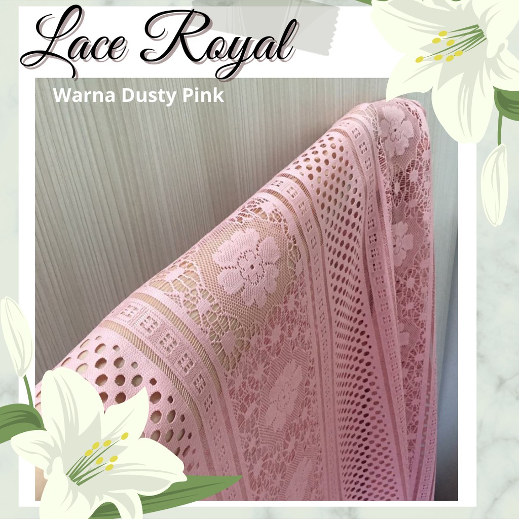 Kain Bahan Brokat Halus Renda Brukat Gamis Lace Royal Warna Dusty Pink Muda