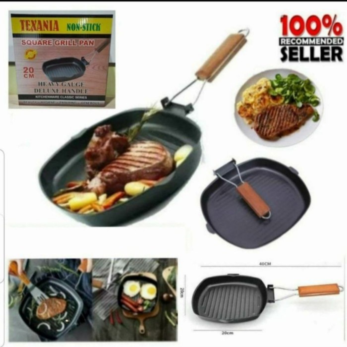 Bayar ditempat Texania Square Grill Pan 20 Cm /Teplon Wajan BBQ Alat panggang listrik V7G4