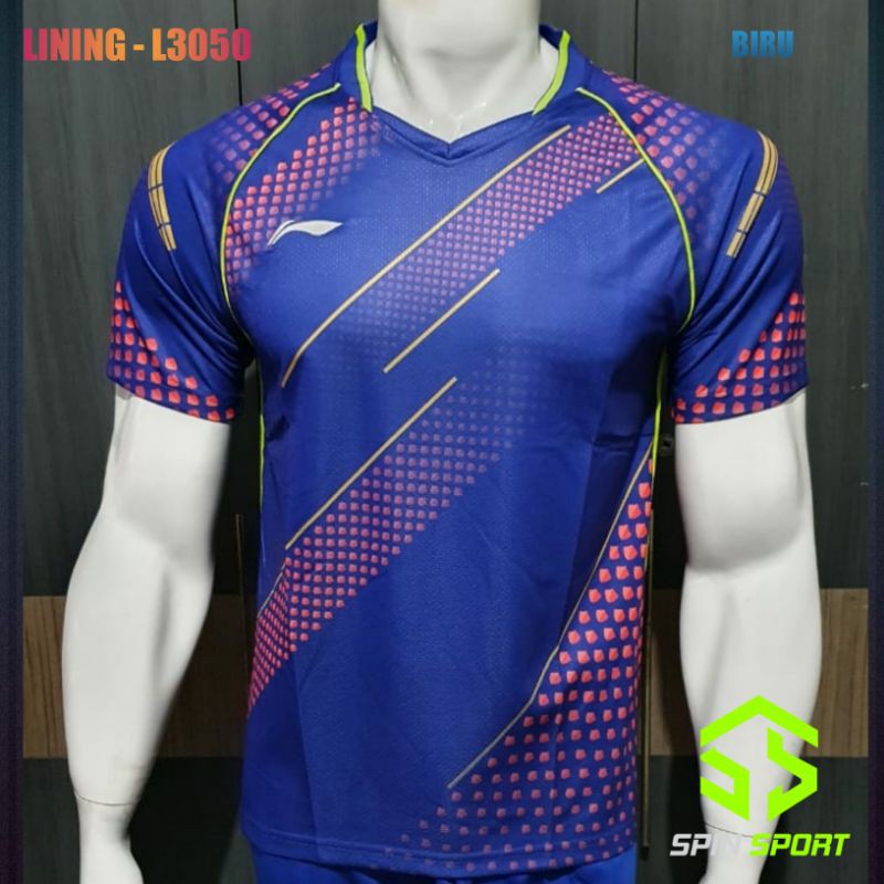 [L3050 Biru] Kaos Baju Lining Li-Ning Import Premium Badminton Tenis Meja Pingpong Olahraga