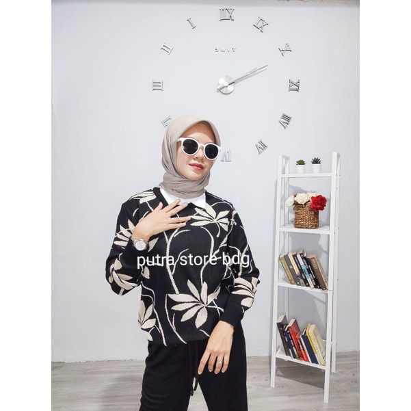 SWEATER RAJUT SANZ FLOWER COTTON BEAD MOTIF BUNGA