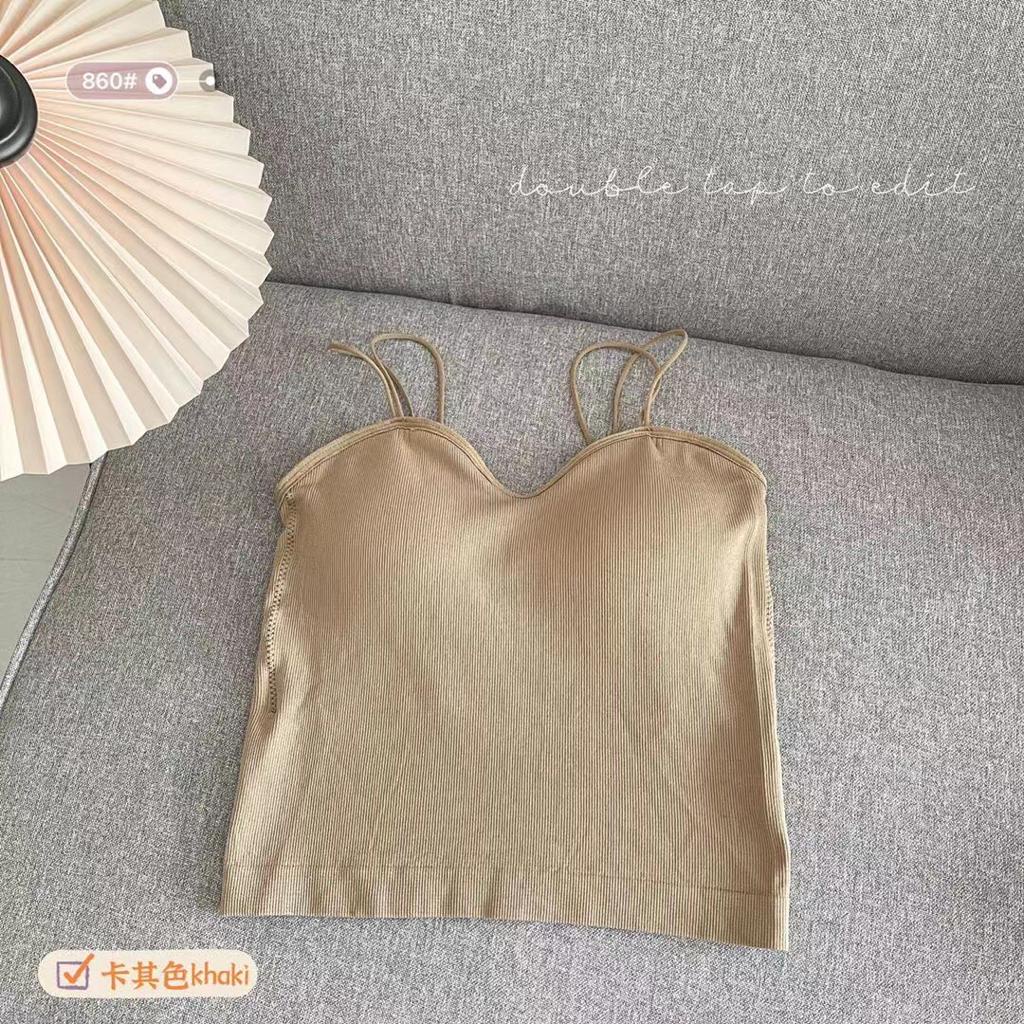 Feminin Tank Top Tali Spahgetti Wanita Atasan Wanita Pakaian Dalam Cewek Tanktop Bra Import-COKLAT