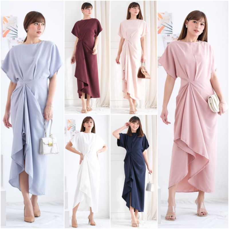 ❣️ SPECIAL PRICE ♡ PREMIUM ♡ ORIGINAL ! RAISA VINTAGE PLAIN ASYMMETRIC FRONT RAMPLE LONG MAXI RUFFLE DRESS