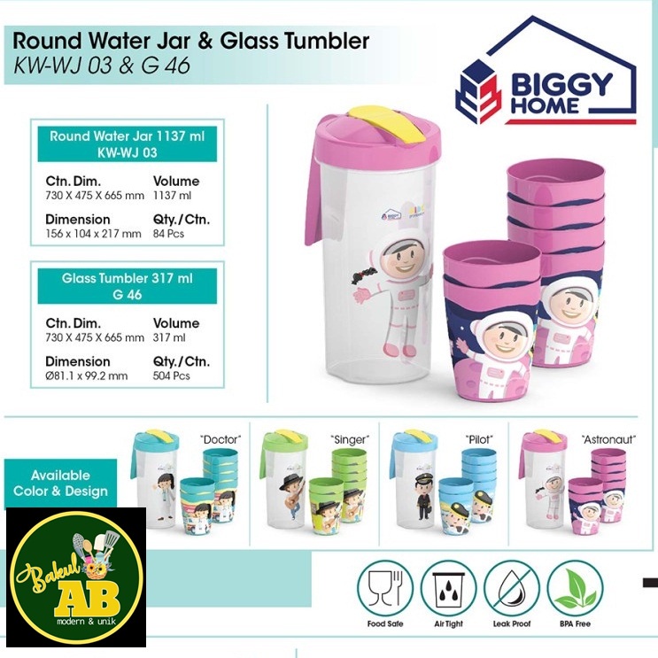TEKO BERANAK MOTIF PROFESI KARAKTER ANAK 1 TEKO + 6 GELAS WATER JAR BIGGY