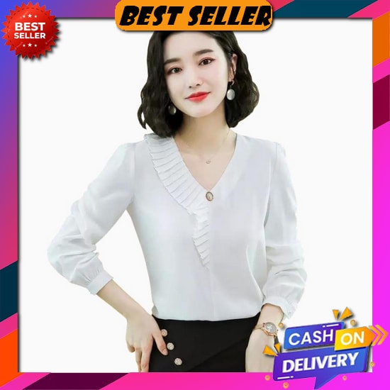 Atasan Kemeja Wanita Lengan Panjang Blouse Cantik Kekinian Premium Baju Atasan Terbaru 2022 Modern W