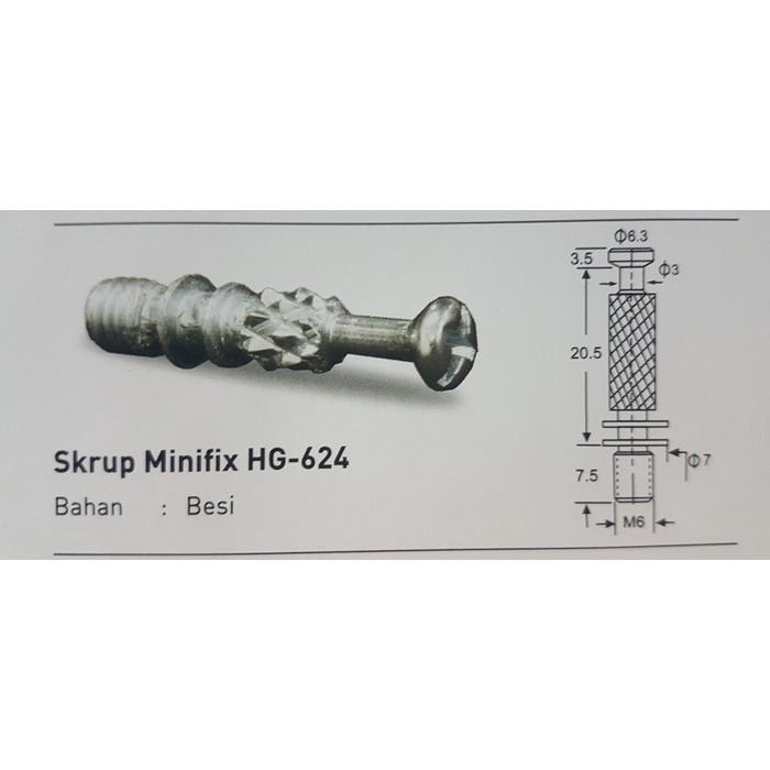 Furniture Knock Down SET Skrup Baut Minifix 30mm + Casing 15MM +Socket